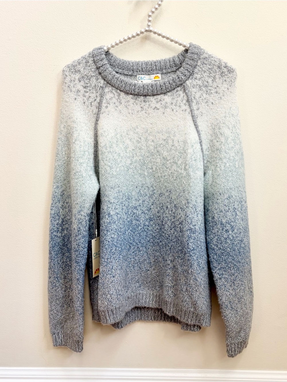 C&C California Blue Ombre Gradient Cozy Scoopneck Sweater NWT